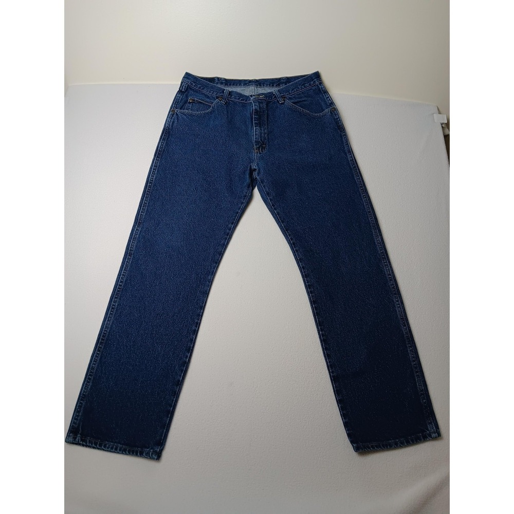 Wrangler Jeans Mens 36x32 Regular Fit Blue Denim 96501MR Straight Leg Dark Wash